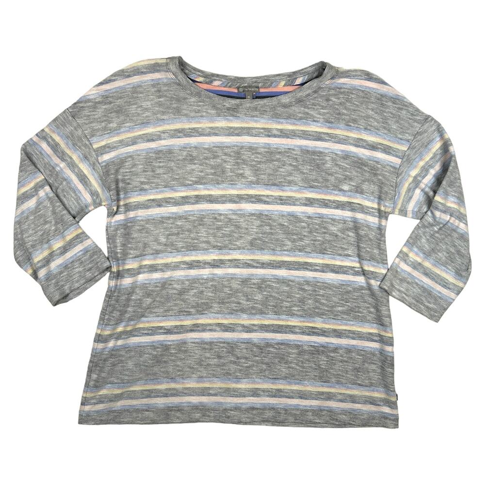 T By Talbots Womens Size XL Button Back Colorful Stripe Top Stretch 3/4 Sleeve